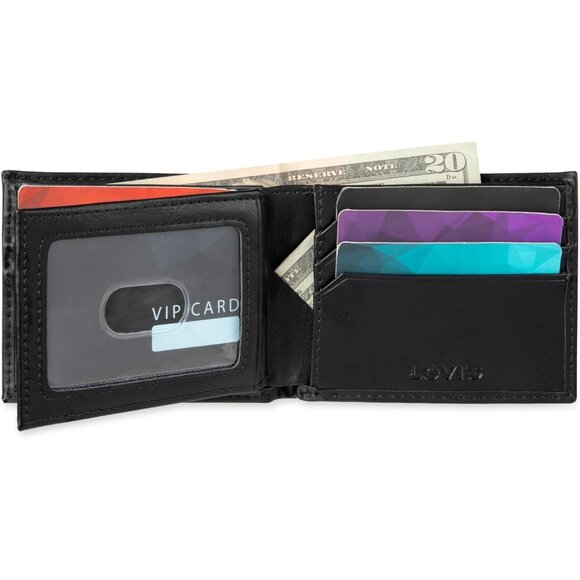 Men Black Extra Capacity Slimfold Wallet with Multiple Card Slots and ID Window - Picture 7 of 8